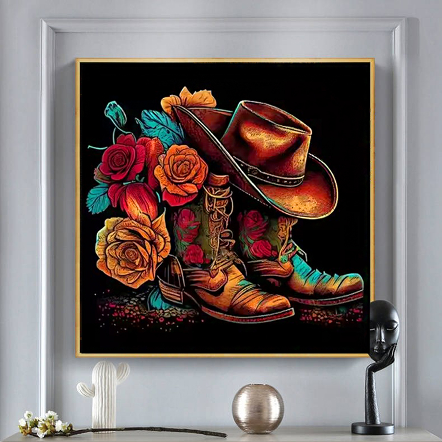 Resin Art Of Rose - Ковбойская шляпа Сапоги Наборы алмазной живописи